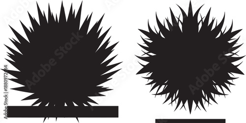 Pair of Black Sea Urchin Silhouettes with Sharp Spines, Marine Biology and Underwater Nature Vector Graphic Vector