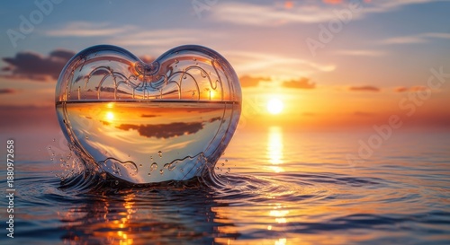 Wallpaper Mural Heart shaped glass in water at sunset Torontodigital.ca