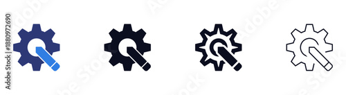 Customize icon set Settings and configuration gear icons in outline and solid styles, representing system control, tools, and preferences.