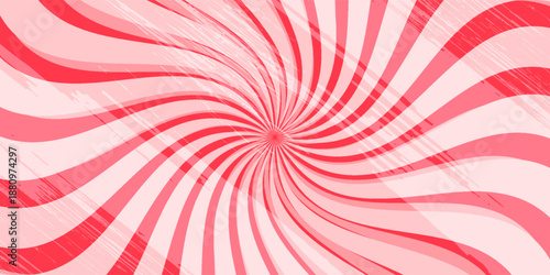 Candy color sunburst background. Abstract pink cream sunbeams design wallpaper. Colorful spinning lines for template, banner, poster, flyer. Sweet rotating cartoon swirl or whirlpool. Vector backdrop