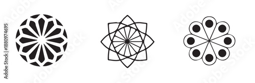 Geometric mandala collection with circular symmetrical patterns for coloring books and logo designs