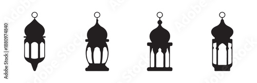 Islamic fanoos lanterns set black silhouettes traditional ramadan arabic lamps collection vector