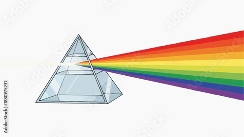 A prism refracting white light into a spectrum of rainbow colors, illustrating the dispersion of light and color theory