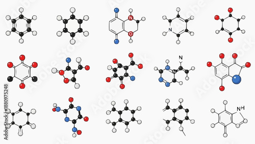 Scientific compilation of diverse organic molecular structures, illustrating complex chemical bonds and various compounds essential for scientific study, research, and educational content
