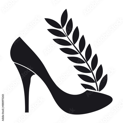 Minimalist High Heel Shoe Silhouette with Laurel Wreath for Women Empowerment and Fashion Awards Logo