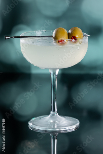 High contrast image of a vodka martini served up and chilled.