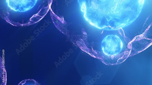 Abstract glowing blue energy cells floating in space