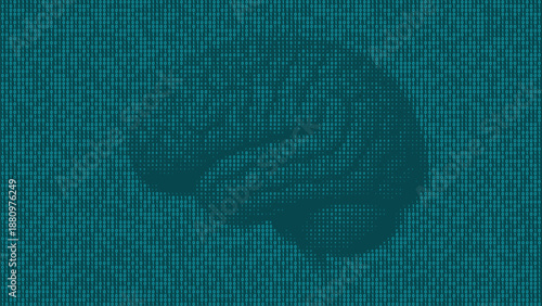 Side profile of brain shaped by teal binary numbers