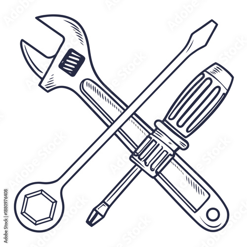 Crossed wrench and screwdriver