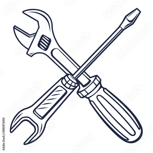 Crossed wrench and screwdriver