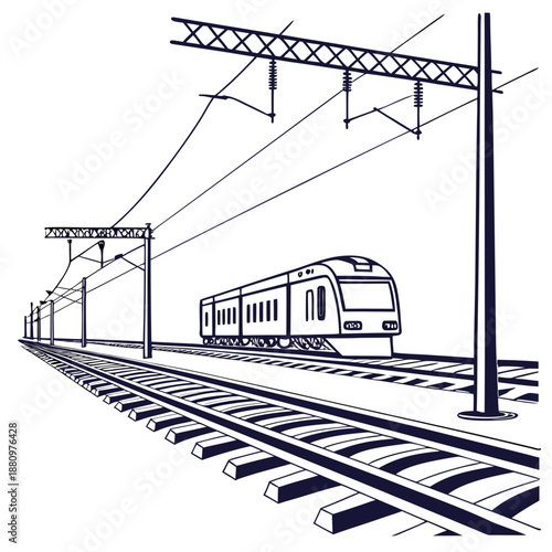 Modern train traveling on rails