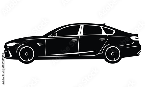 Black silhouette of a modern sports sedan car side view illustration