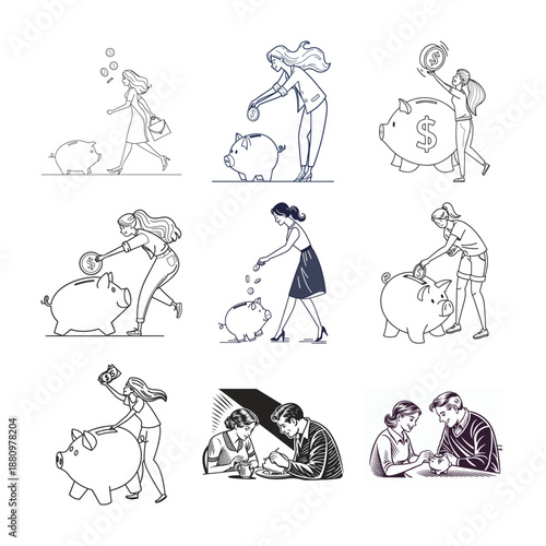 Saving for the Future: A captivating illustration series unveils the concept of financial prosperity, highlighting the steps toward a secure tomorrow with a touch of hope.