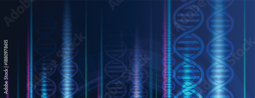 Futuristic  medical and science background, DNA strands, connected neural web