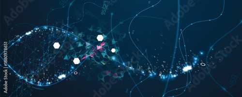 Futuristic  medical and science background, DNA strands, connected neural web