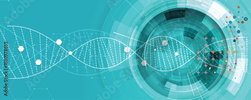Futuristic  medical and science background, DNA strands, connected neural web