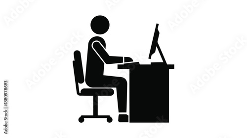 person sitting at desk with computer silhouette