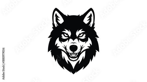 Intense wolf head design with detailed fur and facial features silhouette