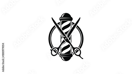 Classic barber pole with crossed scissors emblem a striking silhouette