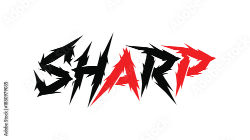 Dramatic text design featuring the word sharp in a bold silhouette