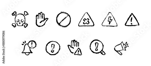 Alert Related Icon Grunge Brush Stroke Drawing Vector Set
