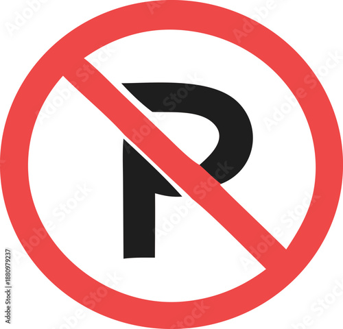 Flat traffic rule no parking sign vector icon featuring warning, mandatory, and prohibition symbols for web, print, and mobile UI use.