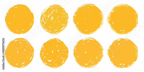 A collection of six textured roughly oval golden yellow shapes arranged in rows