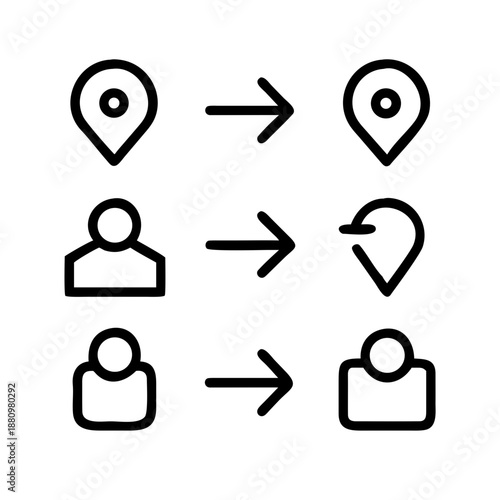 Relocation Icon Set: Moving, House, and Location Outline Symbols