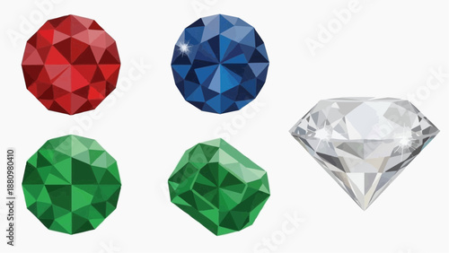 A collection of precious gems including rubies, sapphires, emeralds, and diamonds arranged in a decorative pattern