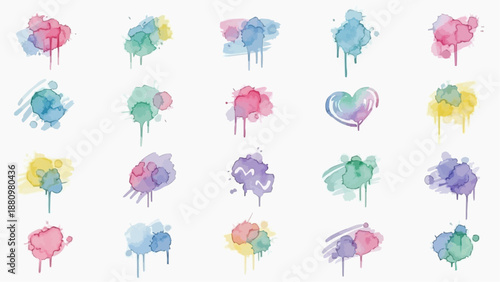 A visually appealing collection of colorful abstract shapes and hearts in a grid pattern, viewed from directly above, resembling a digital illustration.