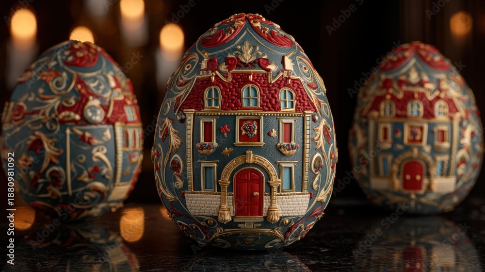 Fototapeta premium Decorative Easter Eggs with Intricate Designs and Vivid Colors Showcasing Artistic Craftsmanship and Unique Style