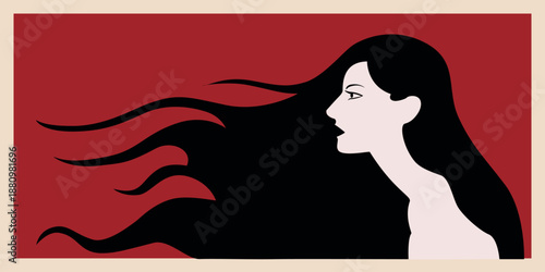 Woman side profile illustration with red background