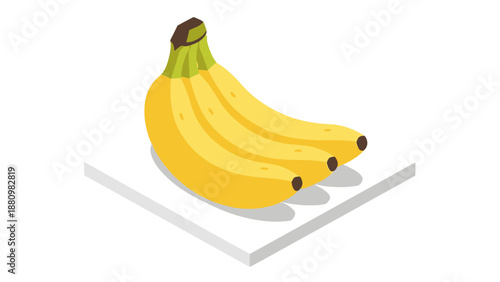 Isometric ripe bananas on minimal white background