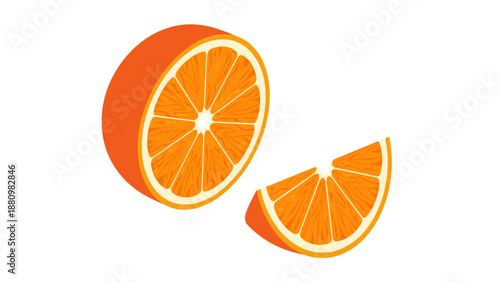 Vibrant orange slice and wedge on white background