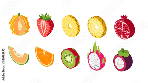 Colorful tropical fruits collection with modern flat design