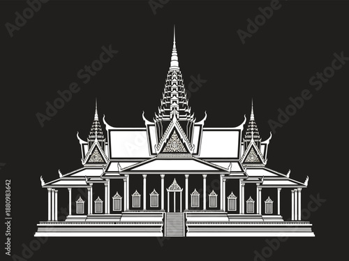Creative Solid Pagoda Vector Flat Dark Background