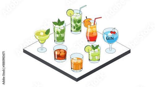 Isometric cocktail collection with citrus and mint elements