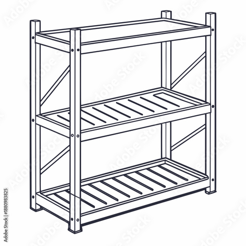 Modern wooden three-shelf storage unit