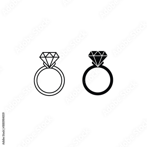 line and solid black diamond ring icons  simple jewelry symbols