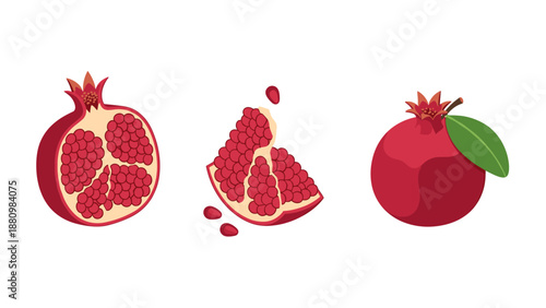 Vibrant pomegranate collection with whole, half, and sliced views