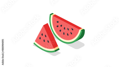 Vibrant isometric watermelon slices on clean white background