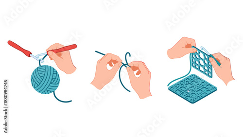 Step-by-step guide to crochet techniques with hands and tools
