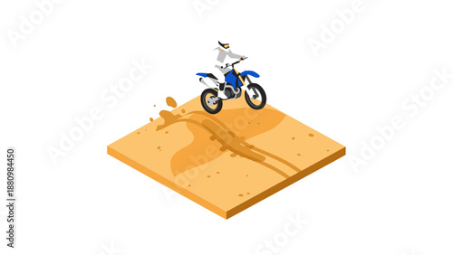 Isometric motocross rider on desert terrain