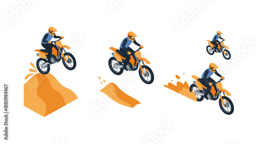 Sequence of dirt bike stunts with cartoon riders in action