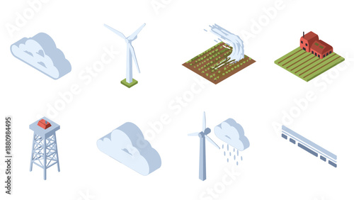 Renewable energy and sustainable agriculture in isometric design