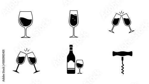 Celebratory wine scene isolated on white background, Vector