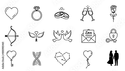 Iconic symbols of love and relationship isolated on white background, Vector