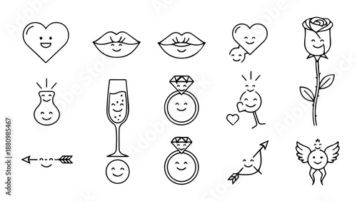 Illustrations of love and celebration isolated on white background, Vector