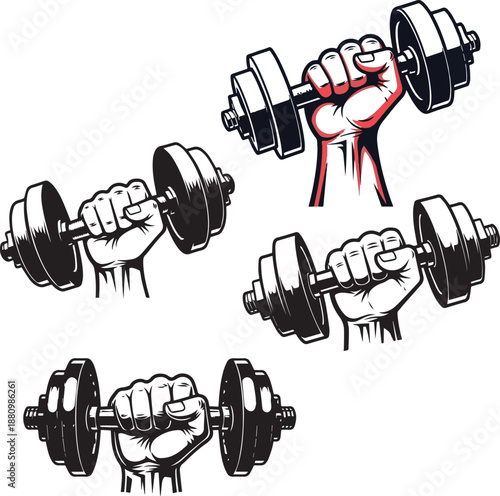 Hand Holding Dumbbell Set for Fitness and Bodybuilding Logo Design