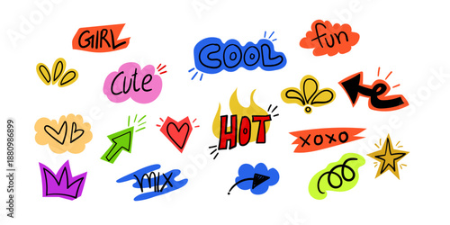 Scrapbook sticker Collection, Hand drawn design set,journal related collectable clipart,cool,funky pop design set,joural sticker collection,design for my dairy 